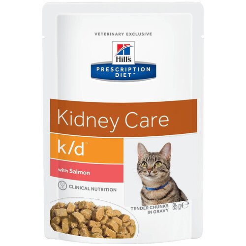 корм для кошек Hill's Prescription Diet Kidney Care K/D, при проблемах с почками, с лососем 85 г (кусочки в соусе)