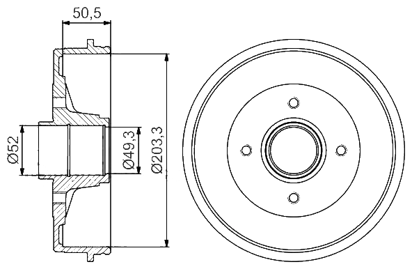 Барабан тормозной BOSCH 0986477196 203.3x51 для Nissan Note Nissan Micra