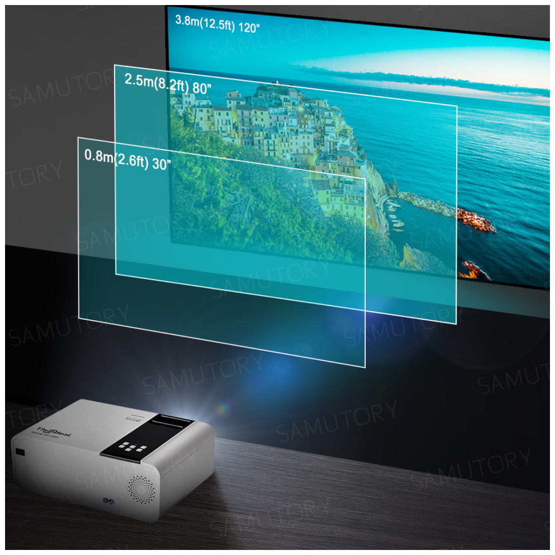 Портативный проектор ThundeaL TD90 WIFI (2800 люмен, 200 дюймов, 1280*720, 1920х1080 Full HD, поддержка 3D, контраст 2000:1, AV, USB, HDMI, пульт ДУ)