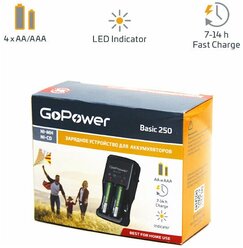 Зарядное устройство для аккумуляторных батареек AA и AAA GoPower Basic 250 Ni-MH/Ni-Cd 4 слота