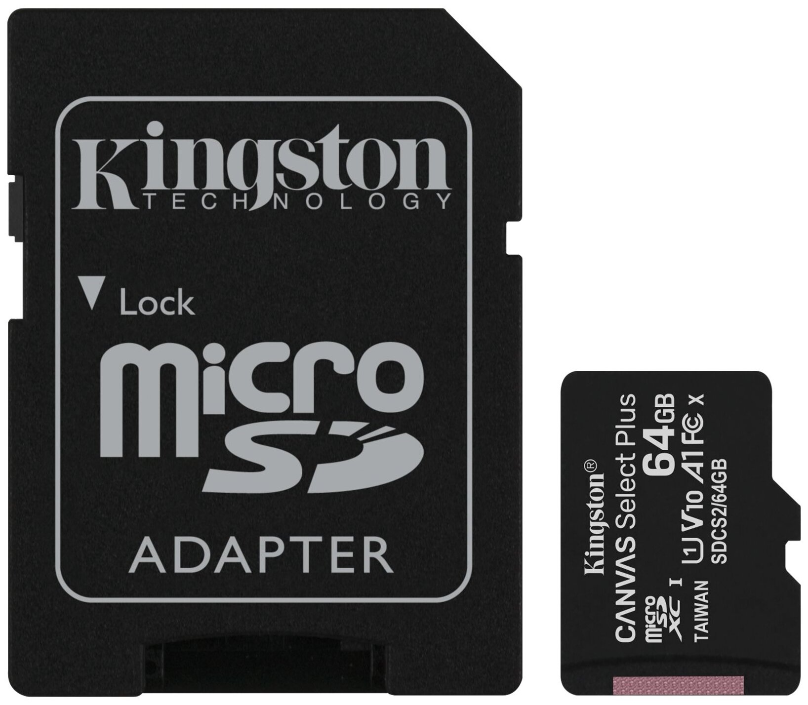 Карта памяти 64Gb MicroSD Kingston Canvas Select Plus + SD адаптер (SDCS2/64GB-3P1A)