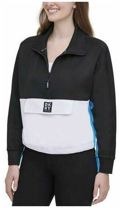 Свитшот DKNY M черно-белый с молнией на половину длины, карман на липучке на груди DKNY Sport Half 1/2 Zip Pullover W/ Front Pocket