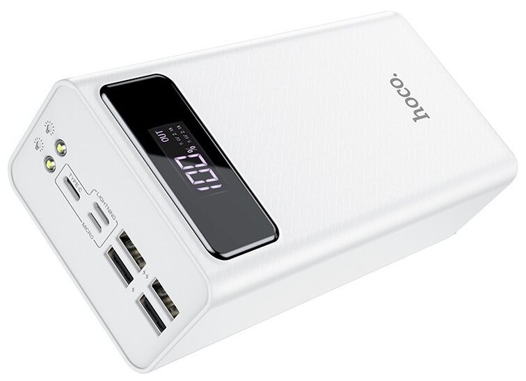 Внешний аккумулятор Power Bank с цифровым дисплеем и фонариком Hoco J65B 50000 mAh Белый