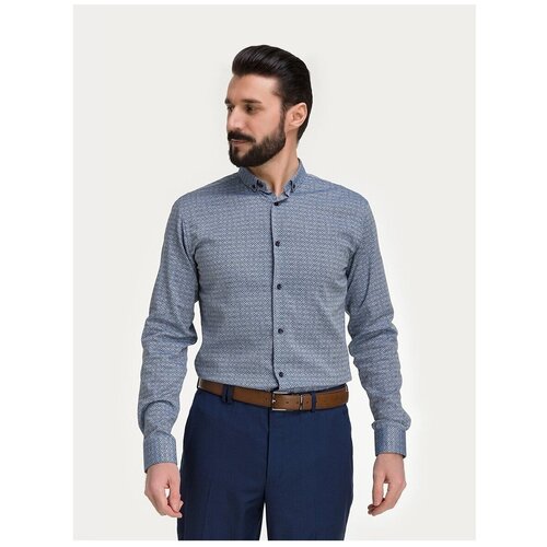 фото Рубашка мужская длинный рукав greg 323/131/1463/z/b/1p, полуприталенный силуэт / regular fit, цвет серый, рост 174-184, размер ворота 43