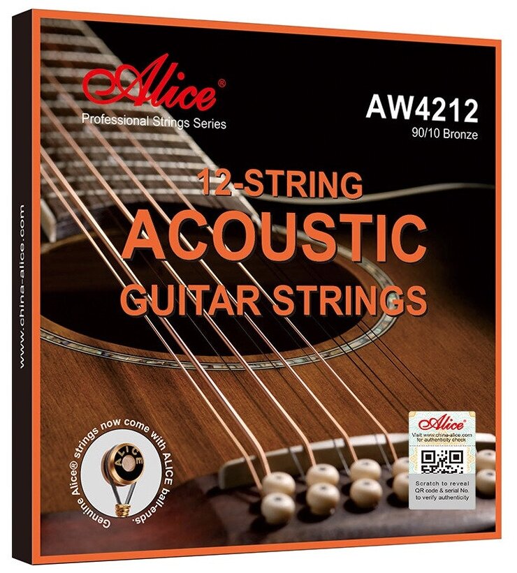 Струны для 12-струнной акустической гитары Alice AW4212-SL Bronze 90/10 Super Light 10-47, Alice (Элис)