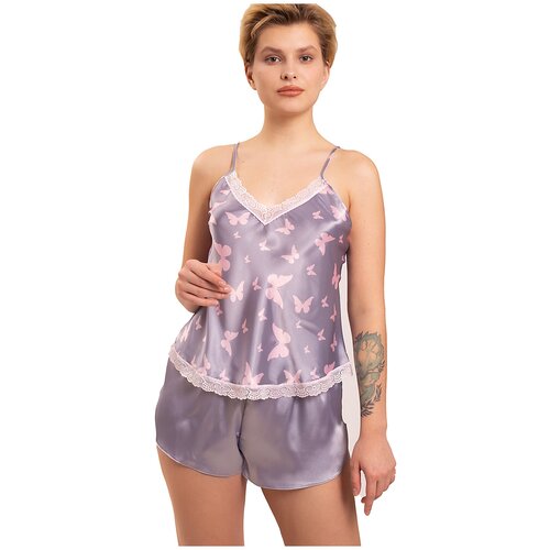 Шелковый Комплект двойка 914,Серый, S