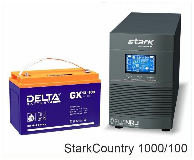 Инвертор (ИБП) Stark Country 1000 Online, 16А + АКБ Delta GX 12100