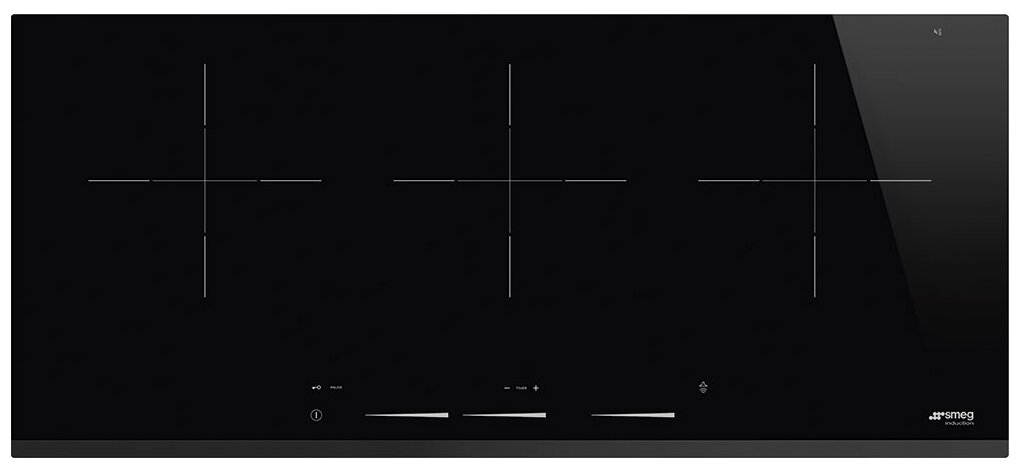 Варочная панель Smeg 90 см, прямой край, фронтальный край скошенный, черное стекло
