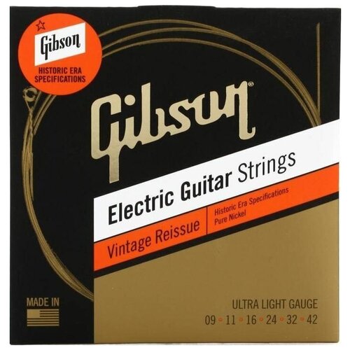 Струны для электрогитары, .09-.042 - GIBSON SEG-HVR9 VINTAGE REISSUE ELECTIC GUITAR STRINGS, ULTRA LIGHT GAUGE