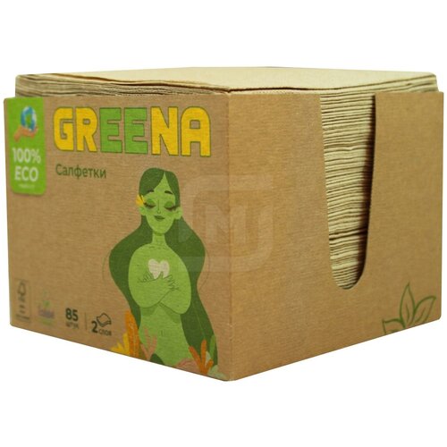 Салфетки бумажные 85л Greena в коробке Крафт, 2 слоя, 24*24