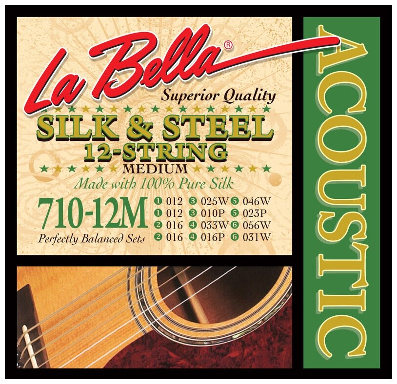710-12M Medium Комплект струн для акустической 12-струнной гитары "шелк и сталь" 12-56 La Bella
