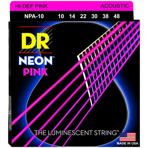 DR NPA-10 HI-DEF NEON™ струны для акустической гитары, с люминесцентным покрытием, розовые 10 - 48 dr nga 10 hi def neon™ струны для акустической гитары с люминесцентным покрытием зелёные 10 48