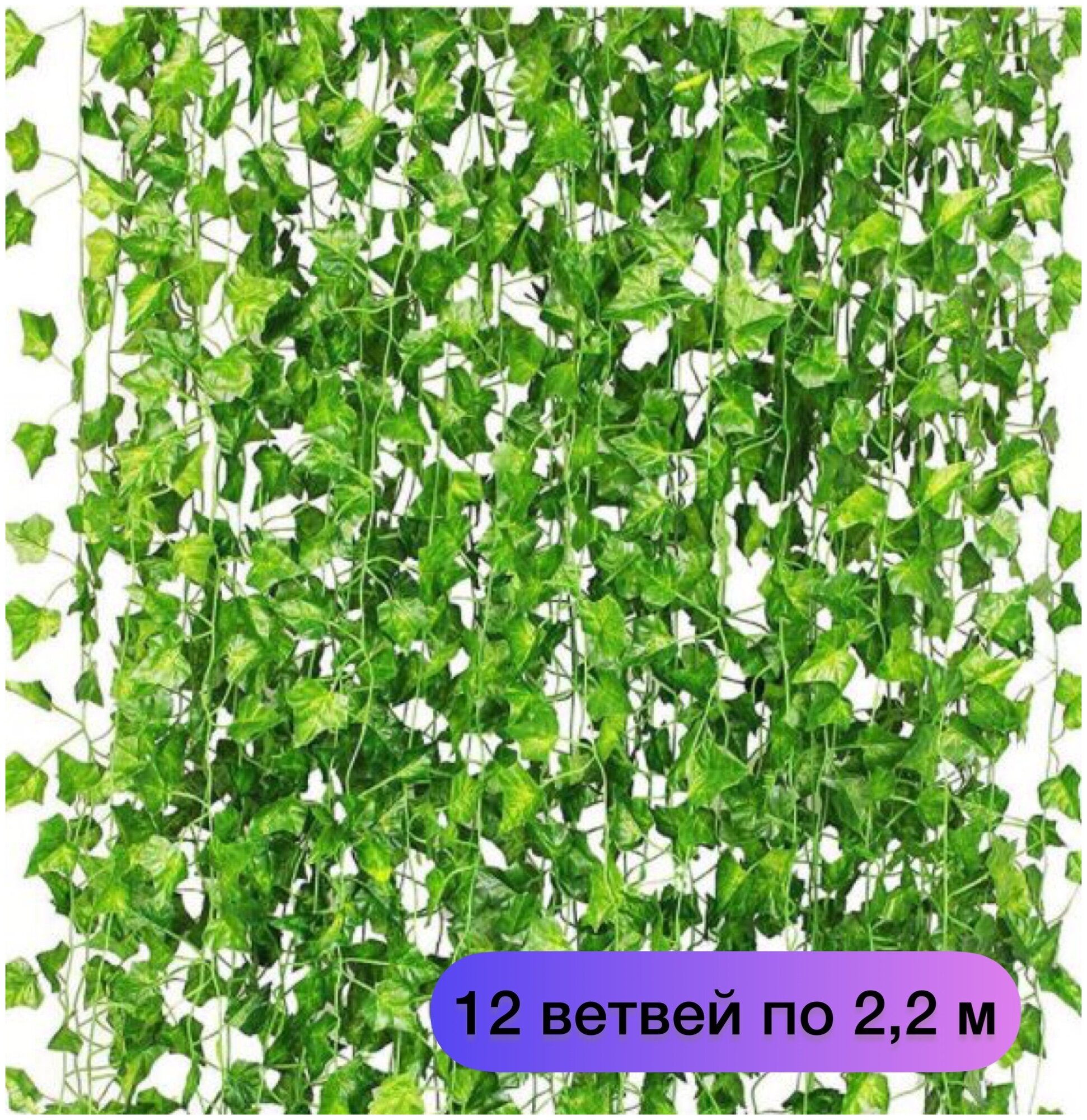 Искусственное растение / лиана искусственная / 12 лиан плюща по 22 метра / набор ветвей для декора