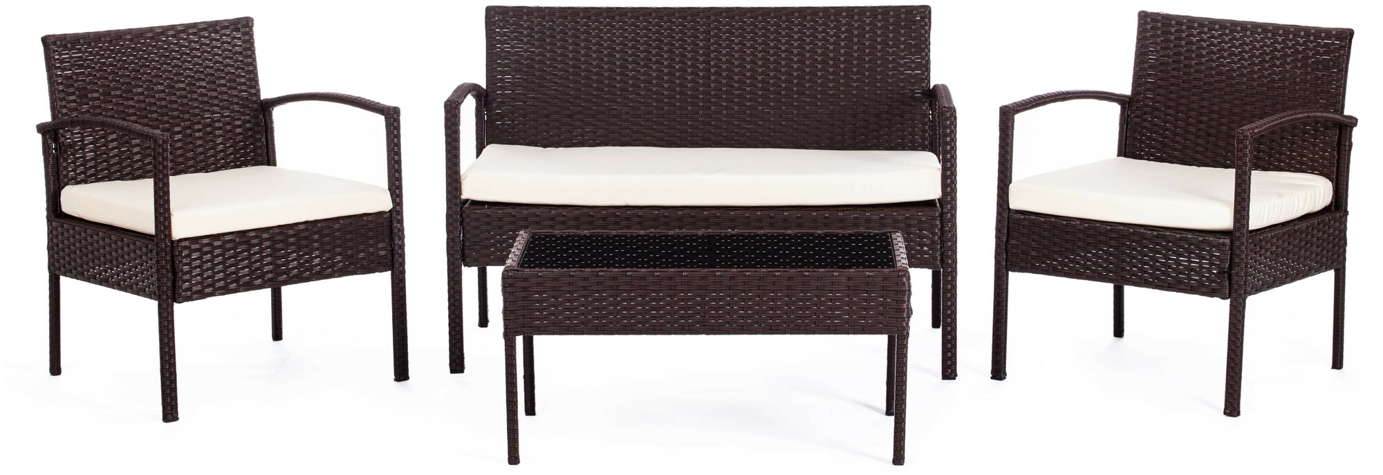 Лаундж сет TetChair (диван+2кресла+столик+подушки) (mod. 210000), коричневый, ткань: DB-02 бежевый - фотография № 1