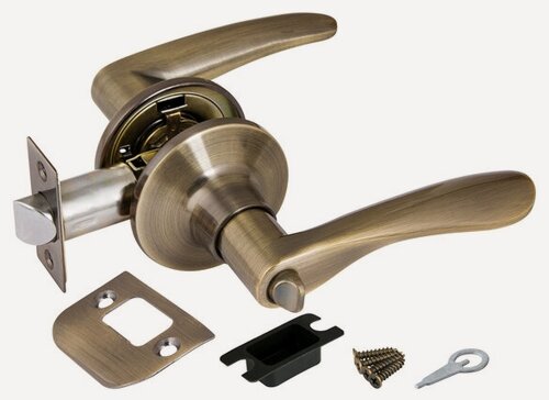 Изображение товара Ручка с защелкой межкомнатная, на круглой розетке 6010 AB-B (фиксатор) бронза