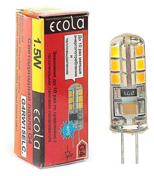Лампа светодиодная Ecola Corn Micro, G4, 1.5 Вт, 2800 K, 320°, 35х10 мм - фотография № 3