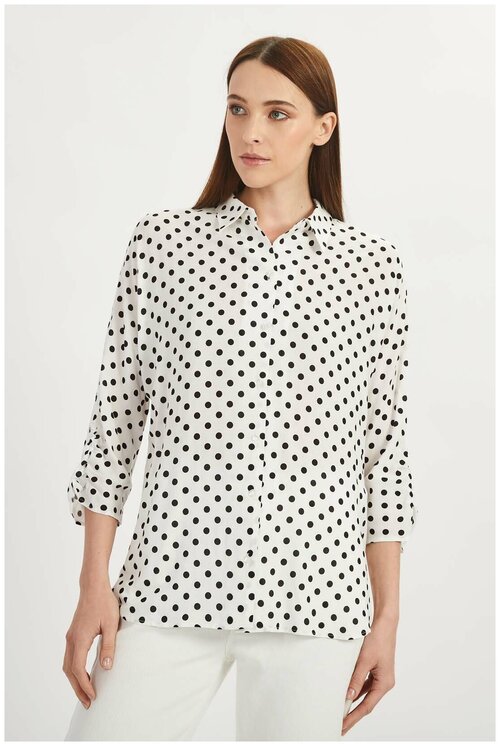 Блуза  Baon, укороченный рукав, однотонная, размер 42, белый