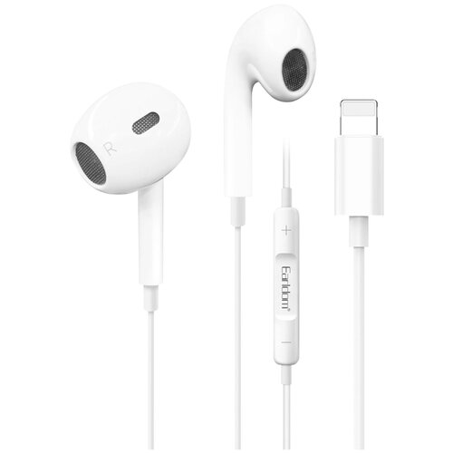Наушники внутриканальные Earldom ET-E62 микрофон кнопка ответа регулятор громкости кабель 8 pin 11 м цвет белый 49000₽
