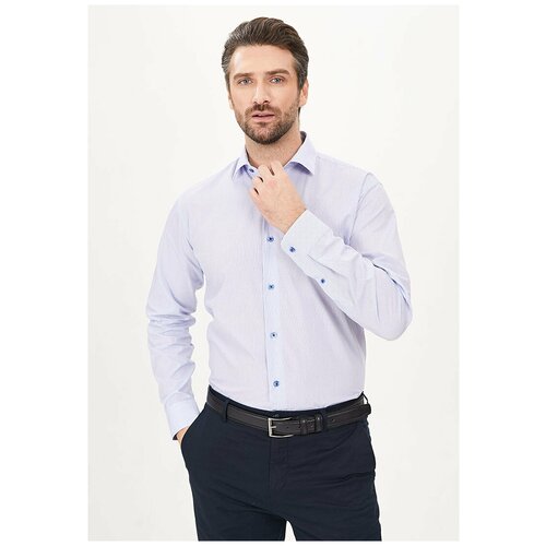 фото Рубашка мужская длинный рукав greg 124/131/227/z/1p_x, полуприталенный силуэт / regular fit, цвет голубой, рост 174-184, размер ворота 44