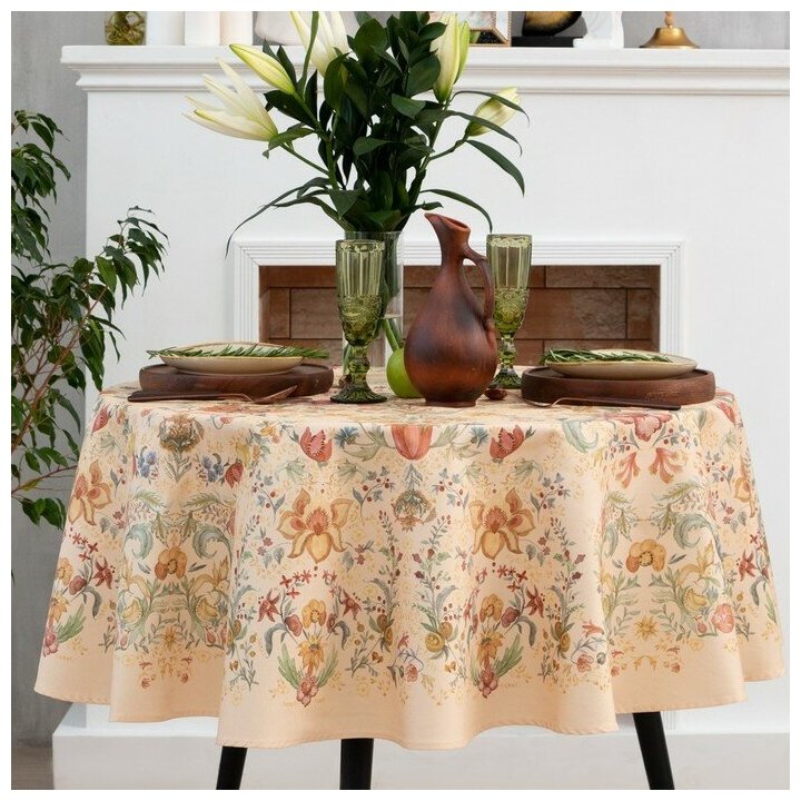 Скатерть Этель Floral pattern d=219 см с гмво 100% хл саржа 190 гр/м2