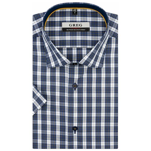 фото Рубашка мужская короткий рукав greg 225/109/4092/z/1p, полуприталенный силуэт / regular fit, цвет синий, рост 174-184, размер ворота 40