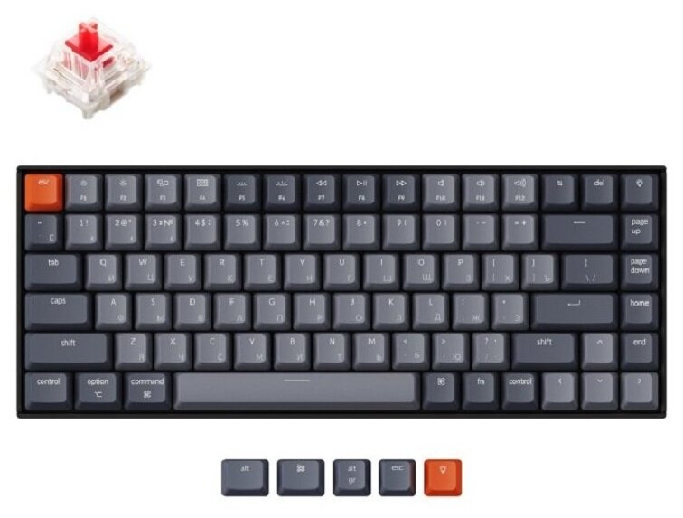 Клавиатура беспроводная механическая Keychron K2 Light Grey, Gateron Red Switch, Bluetooth, RGB подстветка, 4000мАч, Серый K2C1Z