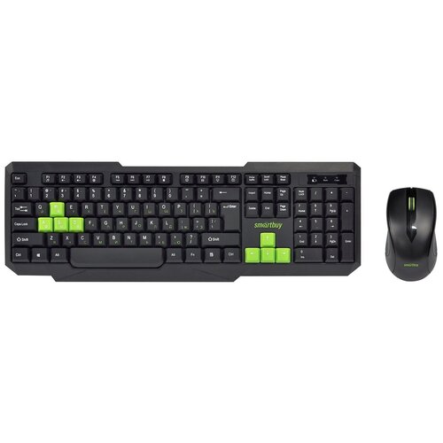 Комплект клавиатура + мышь SmartBuy ONE 230346AG-KN,черно-зеленый, беспроводной, black беспроводной комплект клавиатура мышь smartbuy one sbc 230346ag k чёрный
