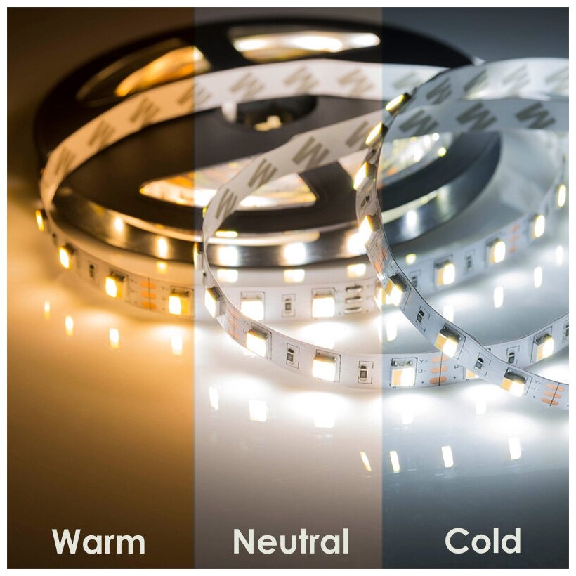 LED лента White Mix, 12 В, 12 мм, IP65, SMD 5050, 60 LED/m, цвет свечения белый (6000 К) + цвет свечения теплый белый (3000 К) - фотография № 7