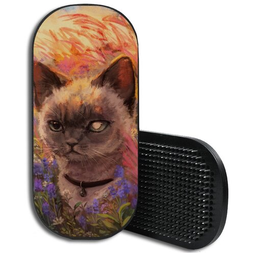 фото Доска с гвоздями садху для йоги с уф печатью / овал / животные котик милота - 3780 чакра