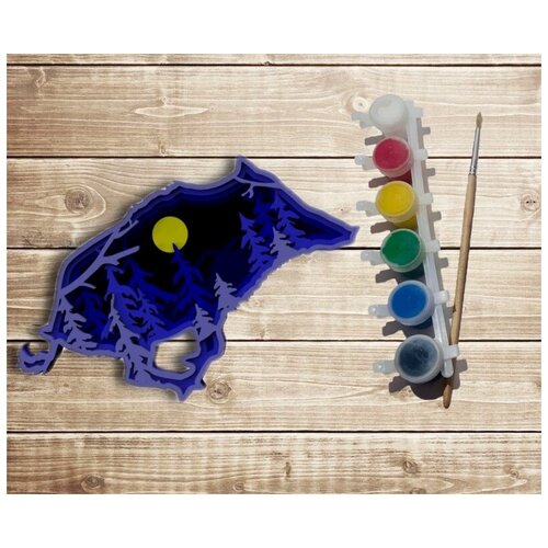 Многослойная раскраска/ 3д раскраска/ многослойное панно Кабан серия Лес-ночь