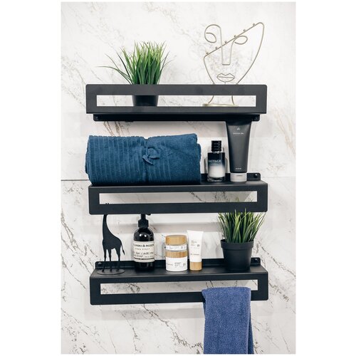 Полка металлическая на стену в ванную комнату, кухню, спальню и прихожую для полотенец и вещей в дом и квартиру. 3шт