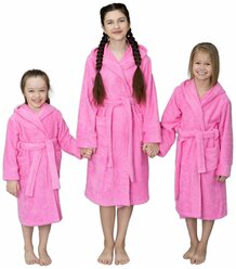 Халат махровый детский BIO-TEXTILES размер 38 розовый с капюшоном домашний банный хлопок с запахом для мальчика и девочки в бассейн сауну