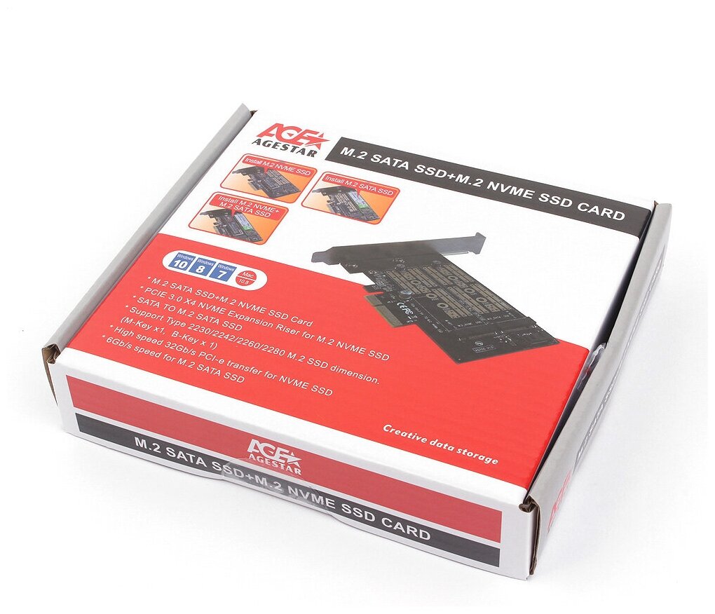Адаптер для накопителей M2 NVME SSD + M2 SATA SSD AgeStar AS-MC02