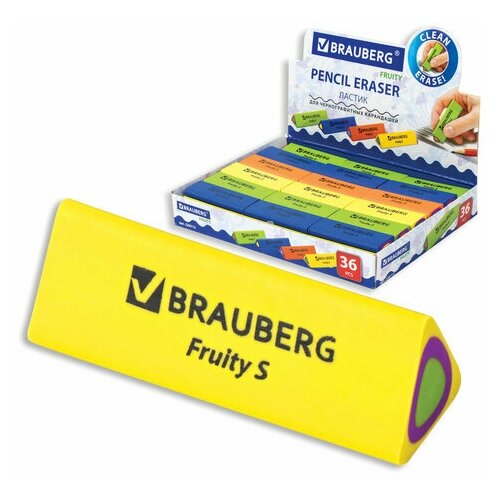 Ластик треугольный 36 шт BRAUBERG Fruity S 44х15х15 мм, цвет ассорти