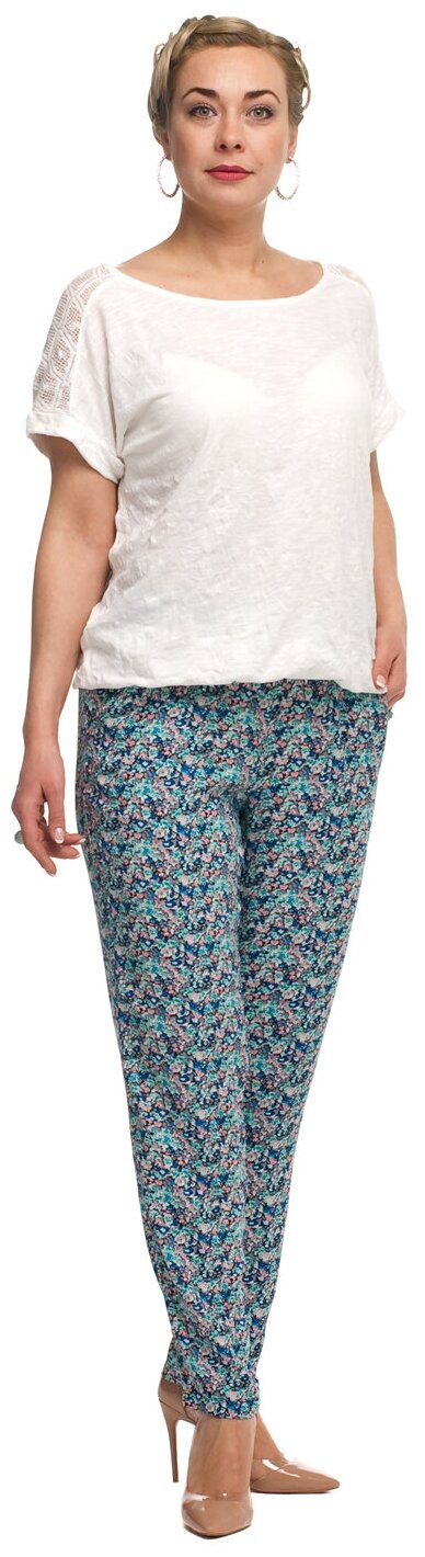 Брюки женские летние яркие свободные с карманами на резинке с цветочным принтом plus size (большие размеры)