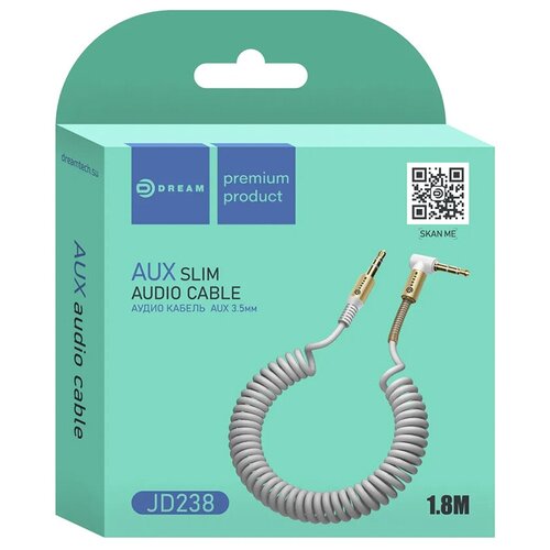 Кабель AUX (JD238 1.8М белый) аудио кабель remax 3 5 aux audio cable rl l200 2 метра красный