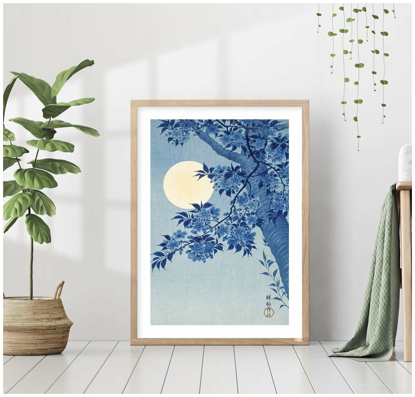 Постер без рамки "Японская живопись, луна" 30 на 40 в тубусе / Картина для интерьера / Плакат / Постер на стену / Интерьерные картины