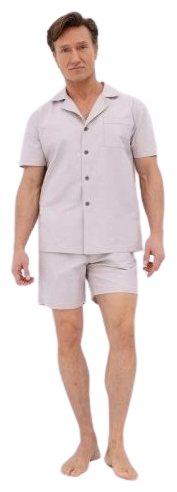 Мужской комплект из хлопка и льна с шортами и рубашкой "Капучино" размер 48 - фотография № 1