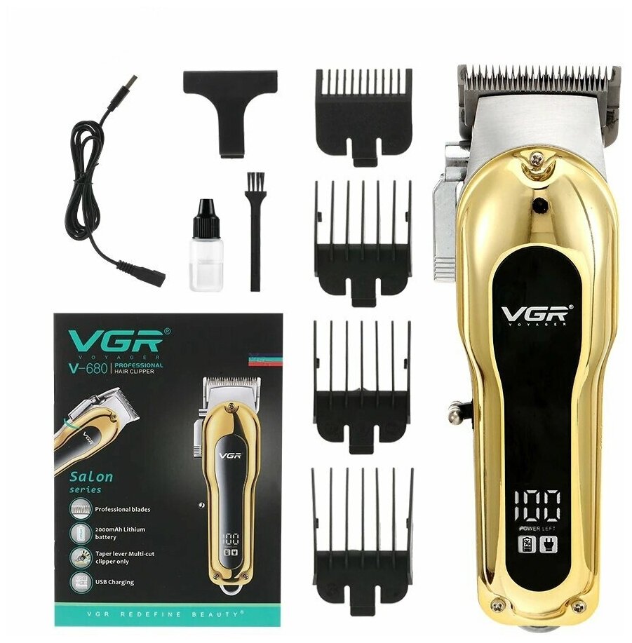 Профессиональный триммер для стрижки волос VGR V-680, Машинка для стрижки волос VGR V-680, серебреный и золотой - фотография № 3