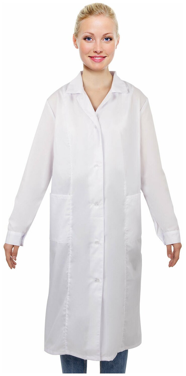 Халат медицинский женский белый тиси размер 48-50 рост 158-164 плотность ткани 120 г/м2 610733
