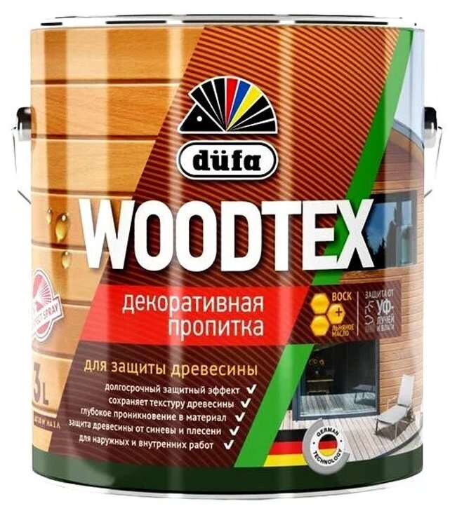 Пропитка декоративная для защиты древесины алкидная Woodtex Белая 3л. 425354