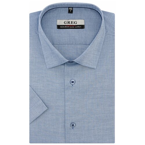фото Рубашка мужская короткий рукав greg 220/201/0963/z/1p, полуприталенный силуэт / regular fit, цвет голубой, рост 174-184, размер ворота 39