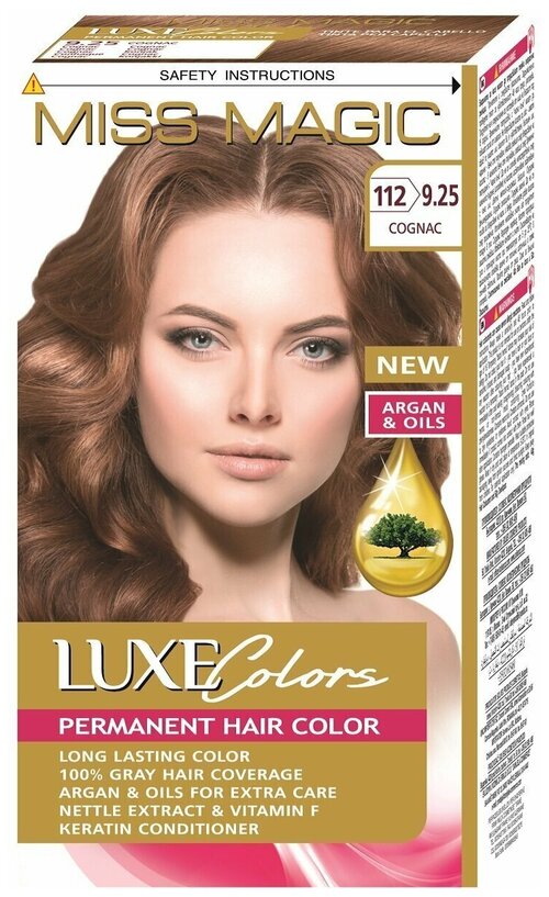 Miss Magic Luxe Colors Стойкая краска для волос  c экстрактом крапивы, витамином F и кератином, 112 (9.25) коньяк, 108 мл
