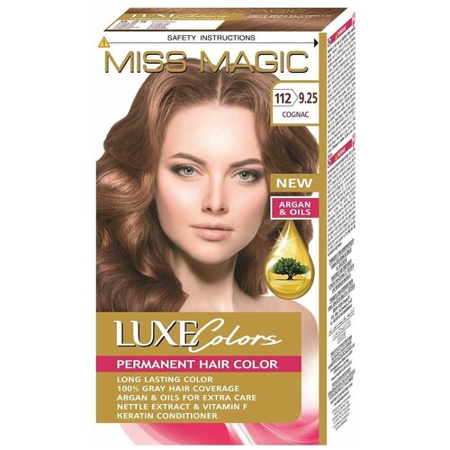 Miss Magic Luxe Colors Стойкая краска для волос c экстрактом крапивы, витамином F и кератином, 112 (9.25) коньяк, 108 мл