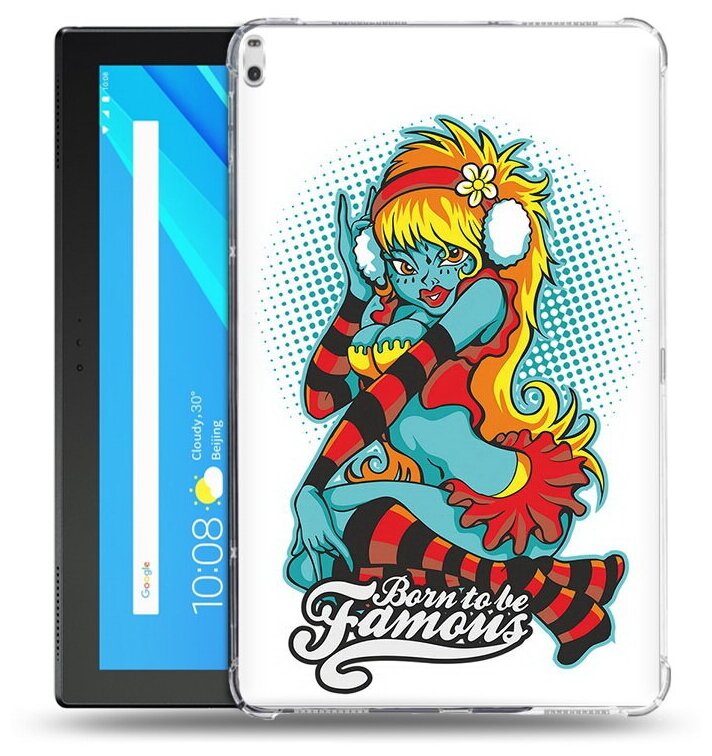 Чехол задняя-панель-накладка-бампер MyPads нарисованная девушка в наушниках для Lenovo Tab 4 10 Plus TB-X704L/F противоударный