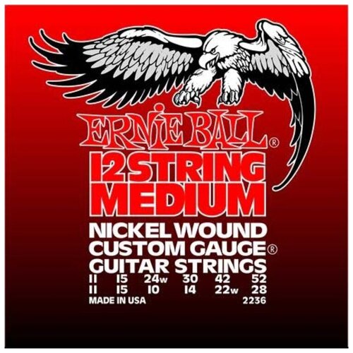 Струны для электрической гитары Ernie Ball Nickel Medium 12 (11-11.15-15.24w-10.30-14.42-22w.52-28), P02236 powerti tennis string polyester 1 23mm 200m reels thin ball string outdoor screw thread durable twist racket string accessories