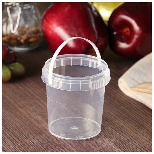 Ведёрко с белой ручкой, 155 мл, d=6,9 см, без крышки, цвет прозрачный