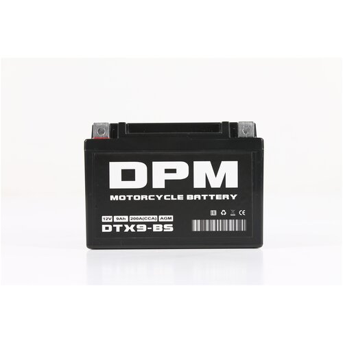 Мото аккумулятор DPM DTX9-BS (YTX9-BS, CT 1209) стартерный для мотоцикла, квадроцикла, скутера AGM 12V 9 а/ч