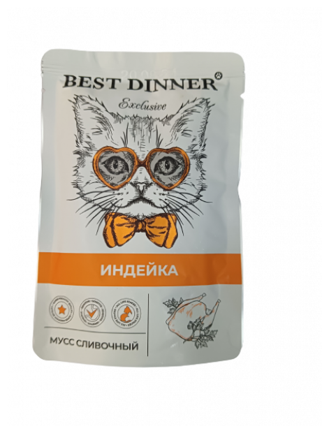 Best Dinner Exclusive Пауч для кошек мусс с Индейкой 85 гр x 12 шт.