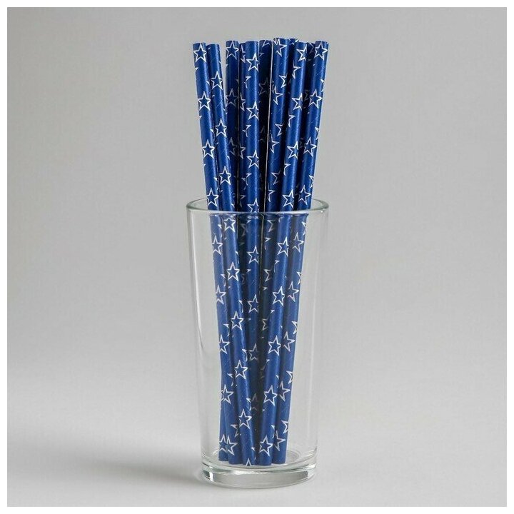 Трубочки для коктейля Звезды, набор 12 шт, цвет синий - фотография № 2